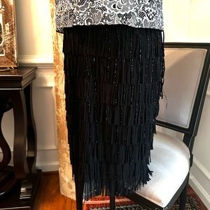Chico's Black Label women's Black Beaded Fringe Pencil Skirt Size: 0 NWT